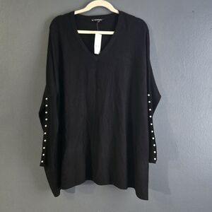 Hannah Black V-Neck Sweater with Pearl Accents